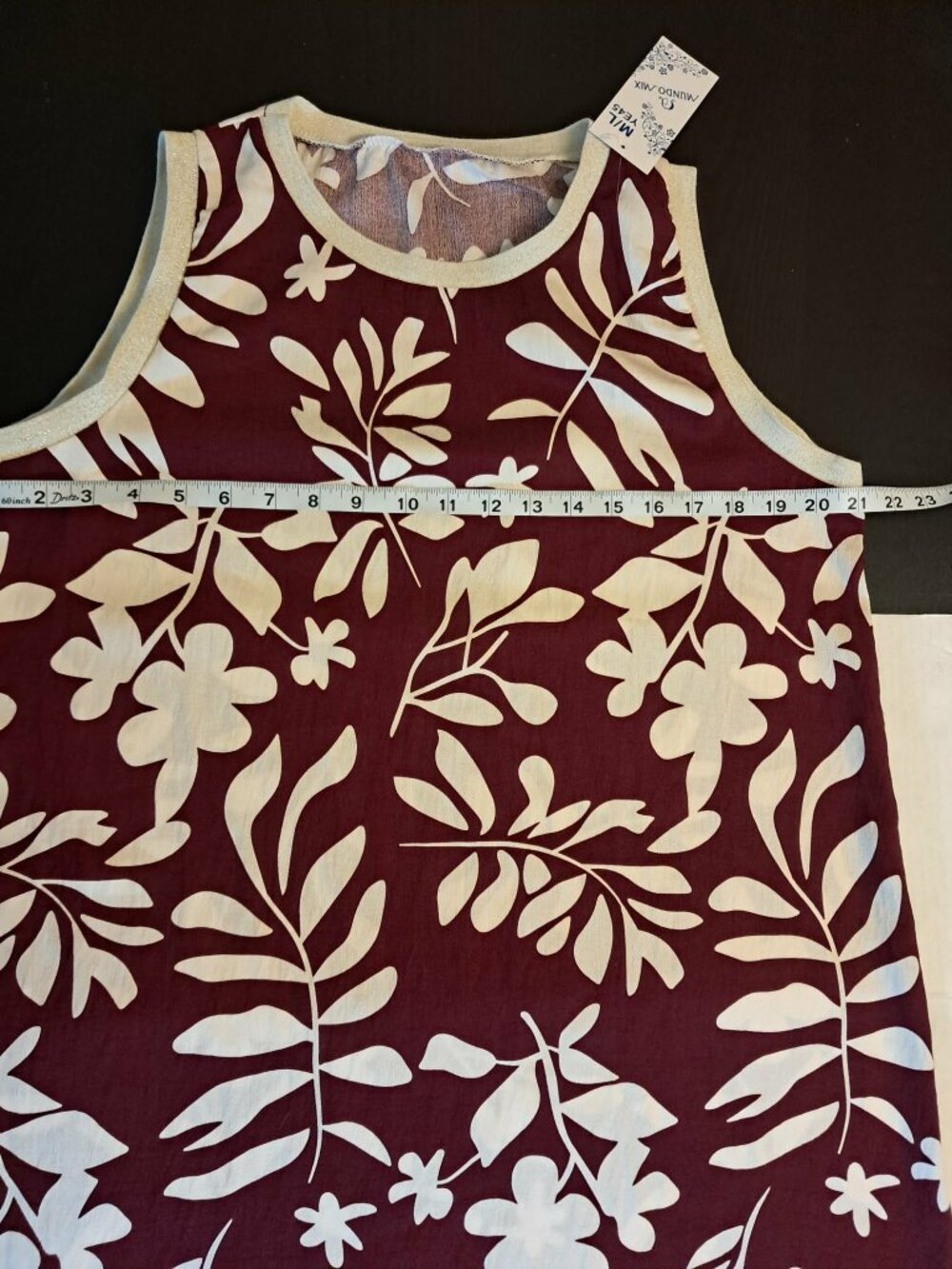 Burgundy & White Tropical Print Maxi Dress Sleeveless Summer Dress Size M/L - Picture 6 of 7